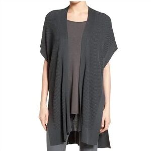 Eileen Fisher Sleek Tencel Rib knit Kimono Cardigan grey size s/m